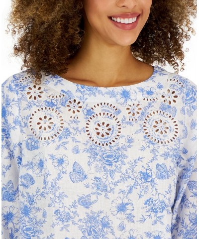 Women's Linen Printed 3/4-Sleeve Top Bright White Combo $25.87 Tops