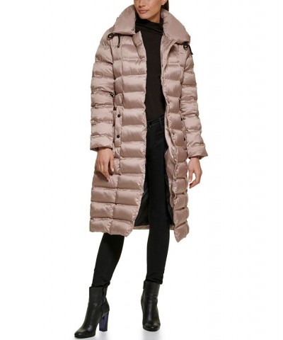 Women's Belted Hooded Puffer Coat Champagne $114.80 Coats