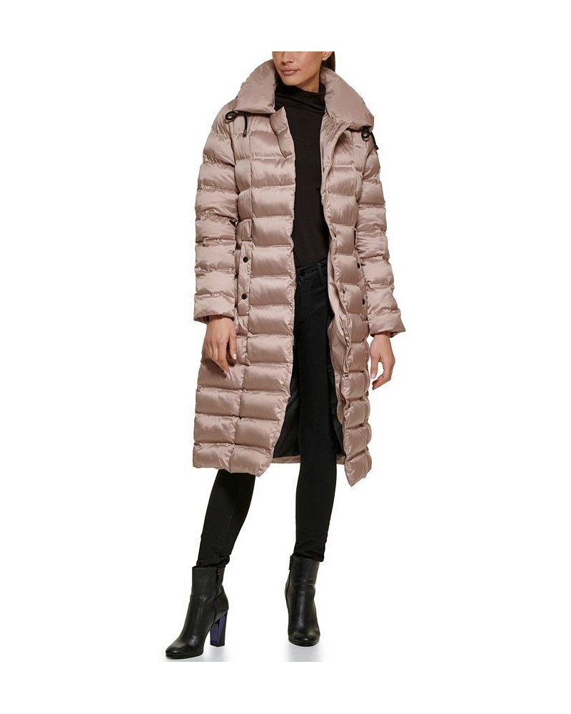 Women's Belted Hooded Puffer Coat Champagne $114.80 Coats