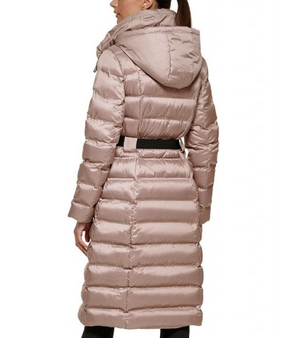 Women's Belted Hooded Puffer Coat Champagne $114.80 Coats