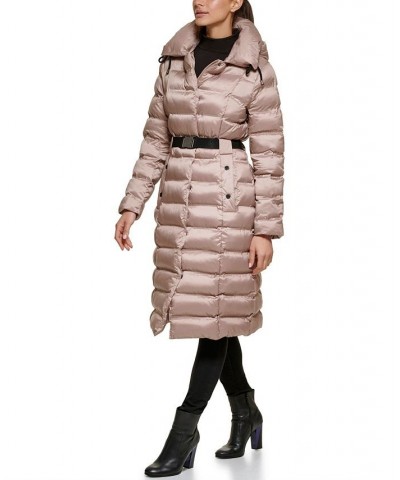 Women's Belted Hooded Puffer Coat Champagne $114.80 Coats