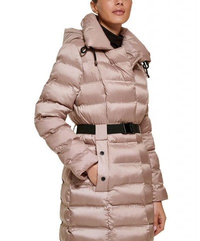 Women's Belted Hooded Puffer Coat Champagne $114.80 Coats