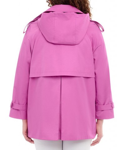 Women's Plus Size Hooded Double-Breasted Trench Coat Purple $63.92 Coats