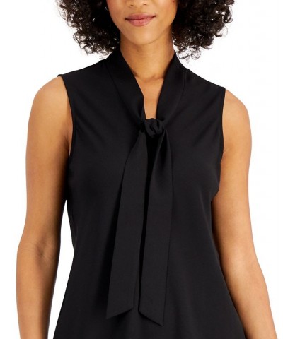 Women's Sleeveless Tie-Neck Top Regular and Petite Sizes Black $17.55 Tops