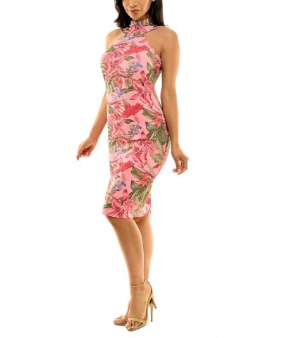 Tropical-Print Open-Back Bodycon Dress Pink Multi $33.91 Dresses