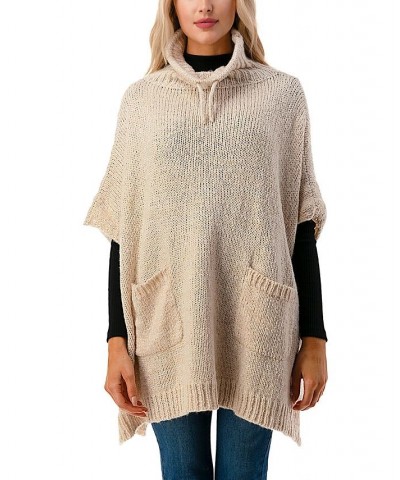 Women's Mock Turtleneck Pocket Poncho White $44.28 Sweaters