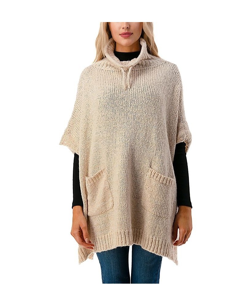 Women's Mock Turtleneck Pocket Poncho White $44.28 Sweaters