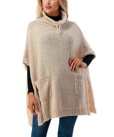 Women's Mock Turtleneck Pocket Poncho White $44.28 Sweaters