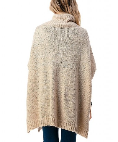 Women's Mock Turtleneck Pocket Poncho White $44.28 Sweaters