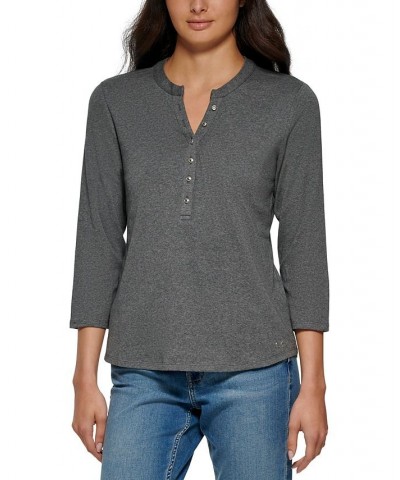 3/4 Sleeve Button Front Henley Gray $20.25 Tops