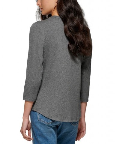 3/4 Sleeve Button Front Henley Gray $20.25 Tops