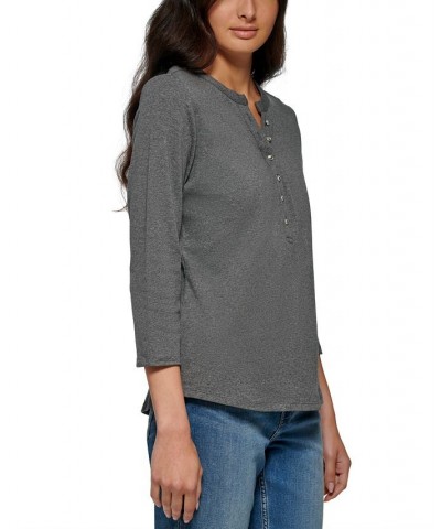 3/4 Sleeve Button Front Henley Gray $20.25 Tops