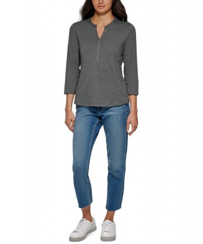 3/4 Sleeve Button Front Henley Gray $20.25 Tops