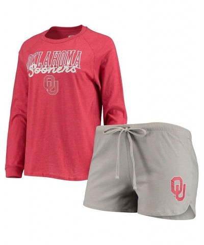 Women's Crimson Gray Oklahoma Sooners Raglan Long Sleeve T-shirt and Shorts Sleep Set Crimson, Gray $26.65 Pajama