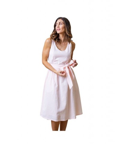 Womens' A-Line Dress with Sash Classic pink seersucker $30.57 Dresses