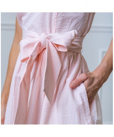 Womens' A-Line Dress with Sash Classic pink seersucker $30.57 Dresses