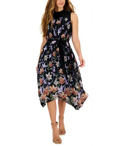 Petite Floral-Print Pleated Midi Dress Black/peach $65.91 Dresses