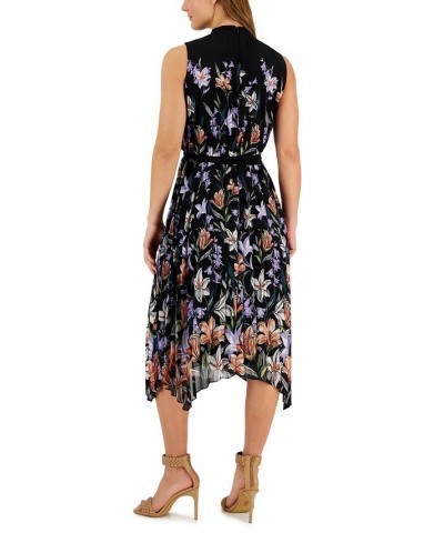 Petite Floral-Print Pleated Midi Dress Black/peach $65.91 Dresses