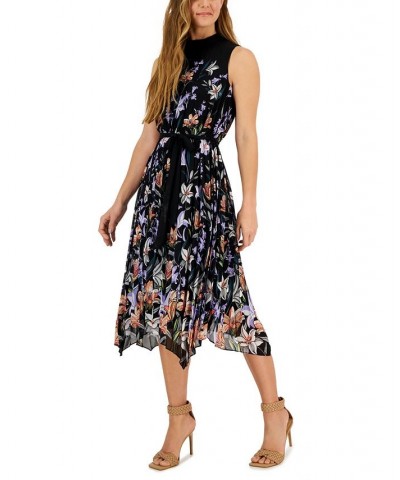 Petite Floral-Print Pleated Midi Dress Black/peach $65.91 Dresses