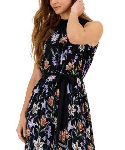 Petite Floral-Print Pleated Midi Dress Black/peach $65.91 Dresses