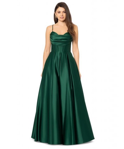 Juniors' Gathered-Bust Boned-Waist Ball Gown Hunter $111.37 Dresses