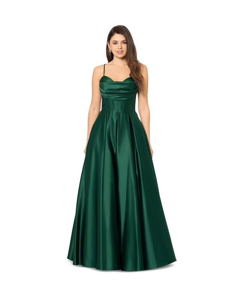 Juniors' Gathered-Bust Boned-Waist Ball Gown Hunter $111.37 Dresses