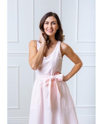 Womens' A-Line Dress with Sash Classic pink seersucker $30.57 Dresses