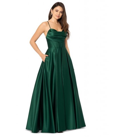 Juniors' Gathered-Bust Boned-Waist Ball Gown Hunter $111.37 Dresses