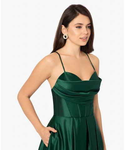 Juniors' Gathered-Bust Boned-Waist Ball Gown Hunter $111.37 Dresses