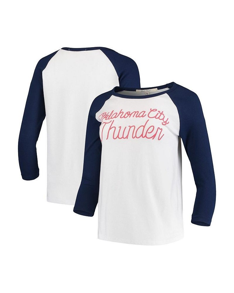 Women's White Oklahoma City Thunder Stitch Script Three-Quarter Sleeve Raglan T-shirt White $20.16 Tops