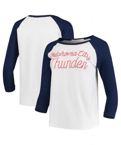 Women's White Oklahoma City Thunder Stitch Script Three-Quarter Sleeve Raglan T-shirt White $20.16 Tops