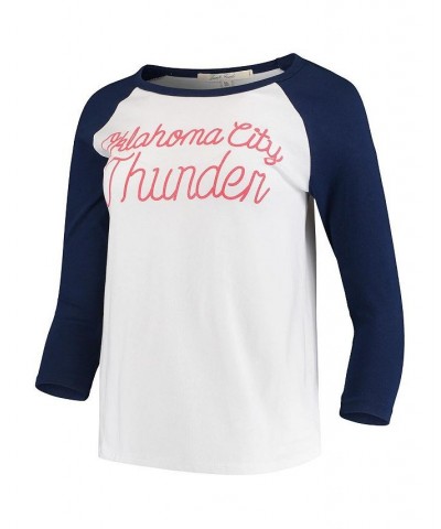 Women's White Oklahoma City Thunder Stitch Script Three-Quarter Sleeve Raglan T-shirt White $20.16 Tops