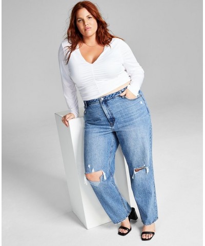 Plus Size Ruched V-Neck Top White $12.96 Tops