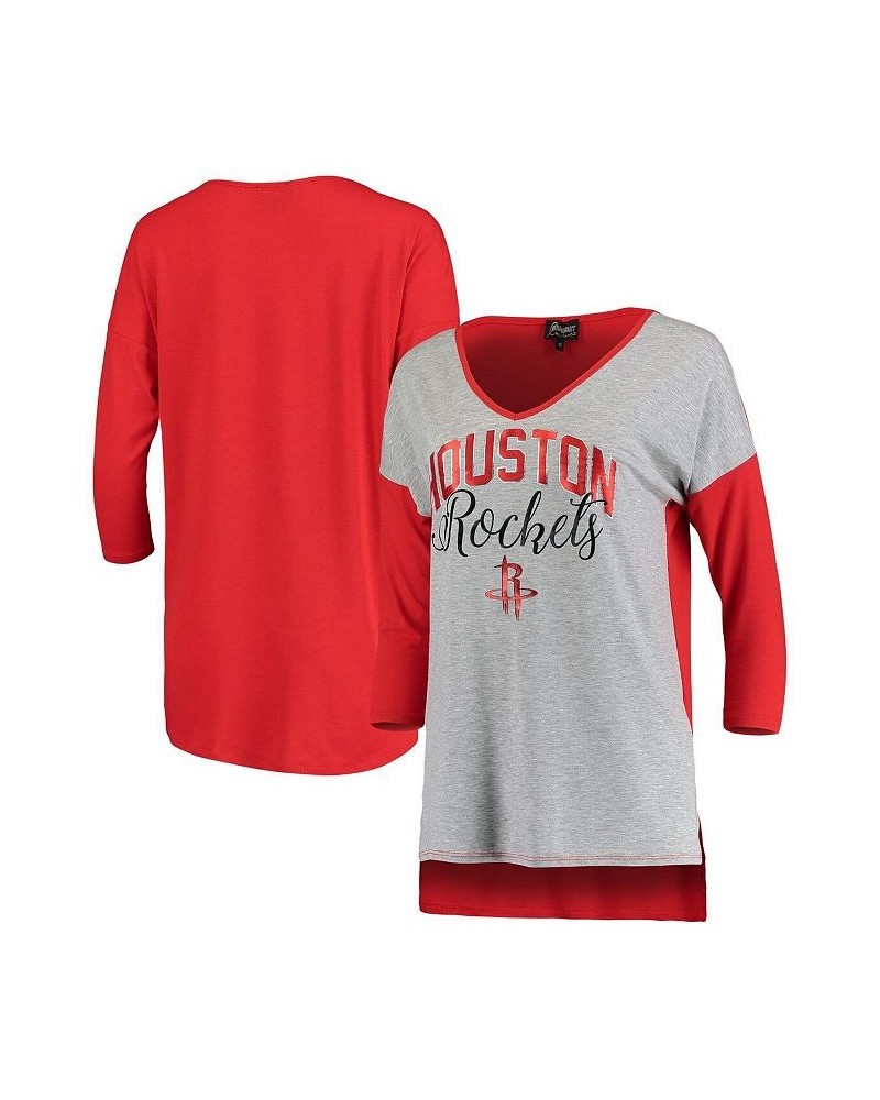 Women's Houston Rockets Meet Your Match Colorblock 3/4-Sleeve Tri-Blend V-Neck T-shirt Heathered Gray $21.12 Tops