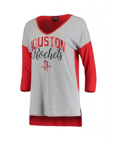 Women's Houston Rockets Meet Your Match Colorblock 3/4-Sleeve Tri-Blend V-Neck T-shirt Heathered Gray $21.12 Tops