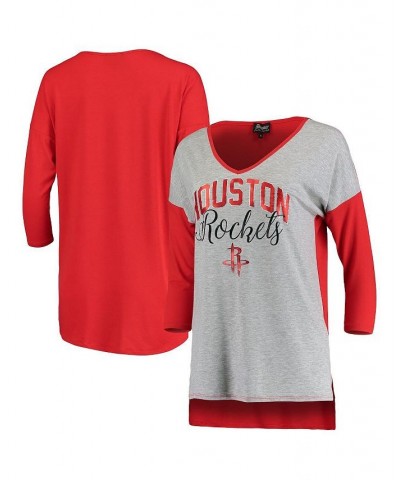 Women's Houston Rockets Meet Your Match Colorblock 3/4-Sleeve Tri-Blend V-Neck T-shirt Heathered Gray $21.12 Tops