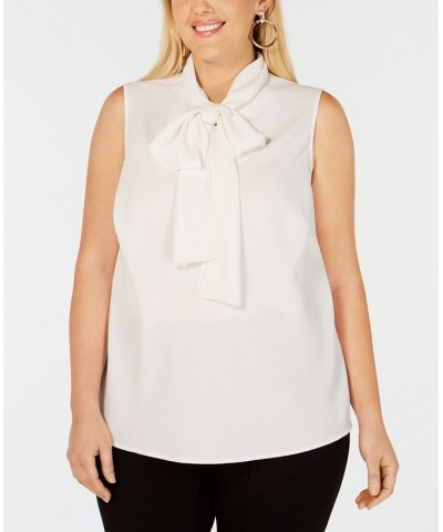 Trendy Plus Size Bow-Neck Blouse White $33.81 Tops