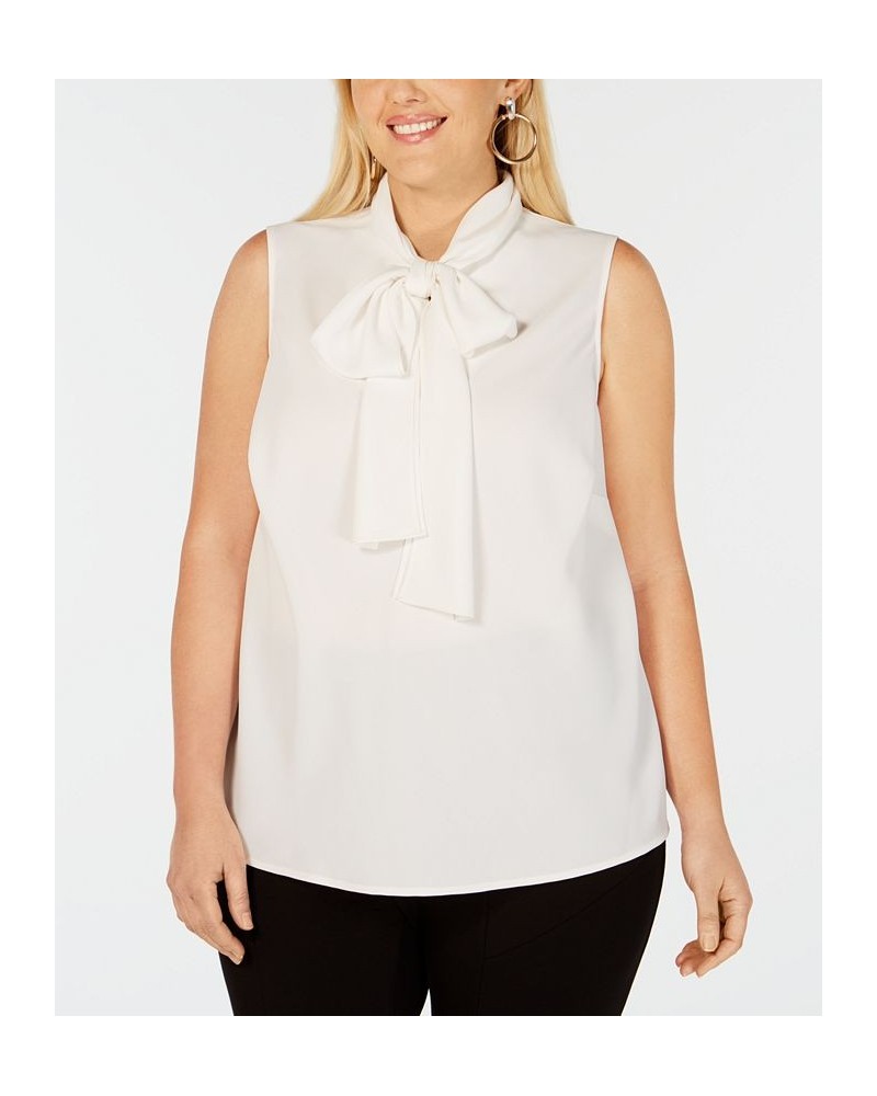 Trendy Plus Size Bow-Neck Blouse White $33.81 Tops