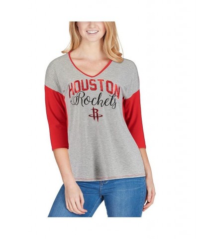 Women's Houston Rockets Meet Your Match Colorblock 3/4-Sleeve Tri-Blend V-Neck T-shirt Heathered Gray $21.12 Tops