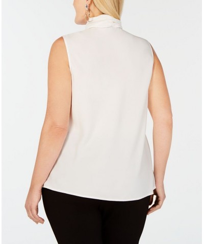 Trendy Plus Size Bow-Neck Blouse White $33.81 Tops