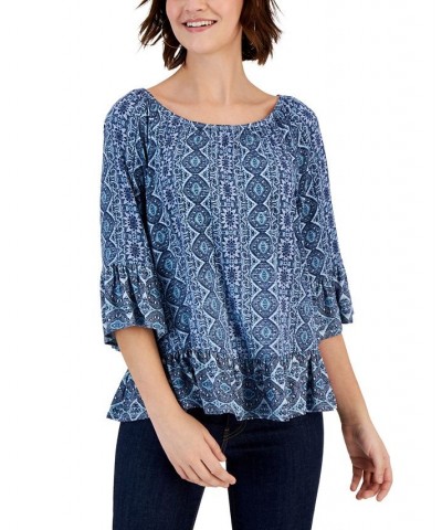 Petite Sunshine Floral On/Off the Shoulder Top Blue $17.85 Tops