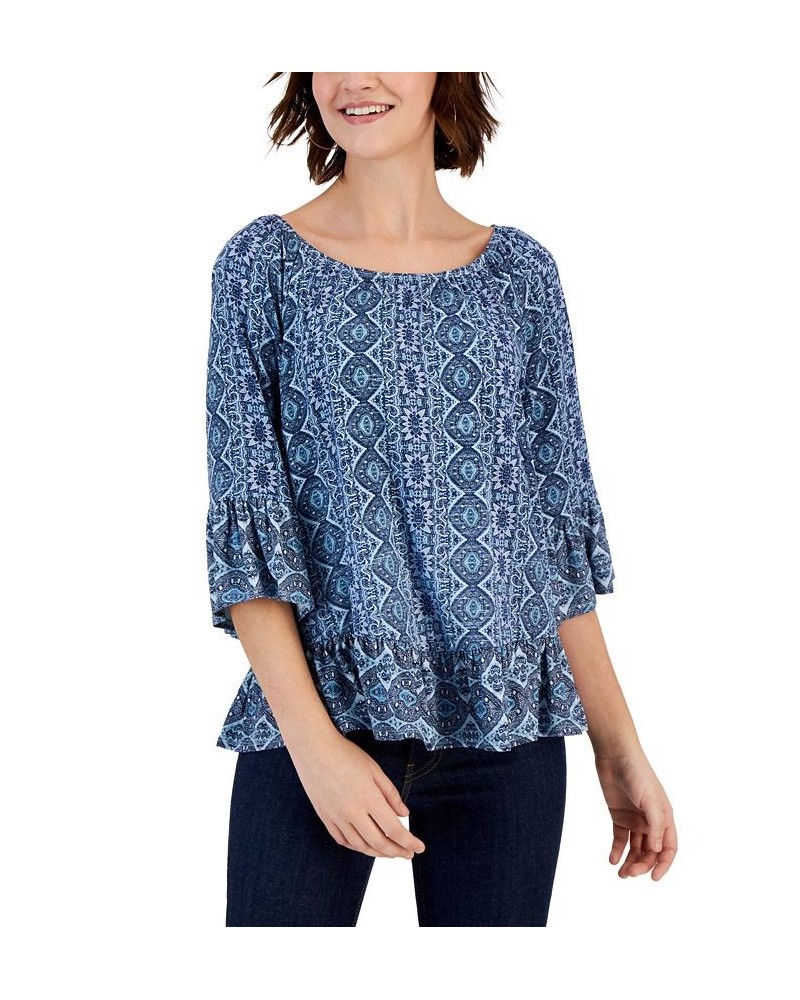 Petite Sunshine Floral On/Off the Shoulder Top Blue $17.85 Tops