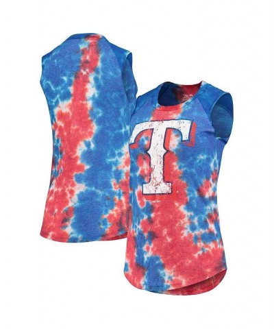 Women's Threads Red Blue Texas Rangers Tie-Dye Tri-Blend Muscle Tank Top Red, Blue $32.99 Tops