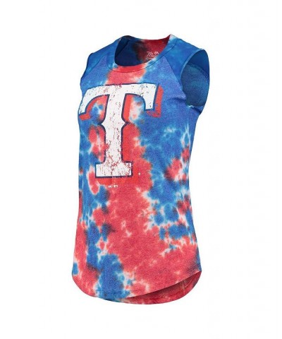 Women's Threads Red Blue Texas Rangers Tie-Dye Tri-Blend Muscle Tank Top Red, Blue $32.99 Tops