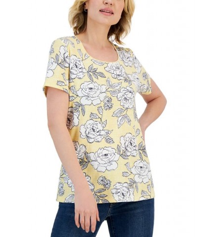 Women's Papercut Floral Scoop-Neck Short-Sleeve Top Dusty Sunrise $10.59 Tops