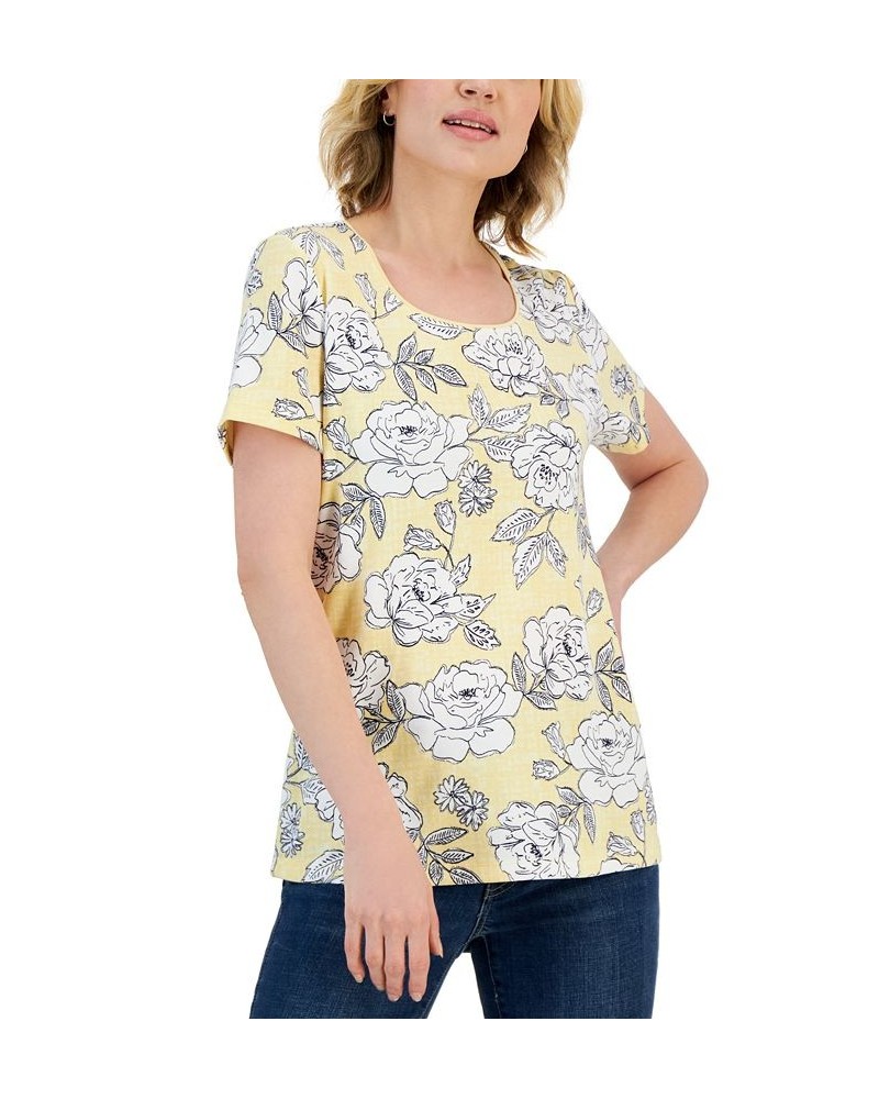 Women's Papercut Floral Scoop-Neck Short-Sleeve Top Dusty Sunrise $10.59 Tops