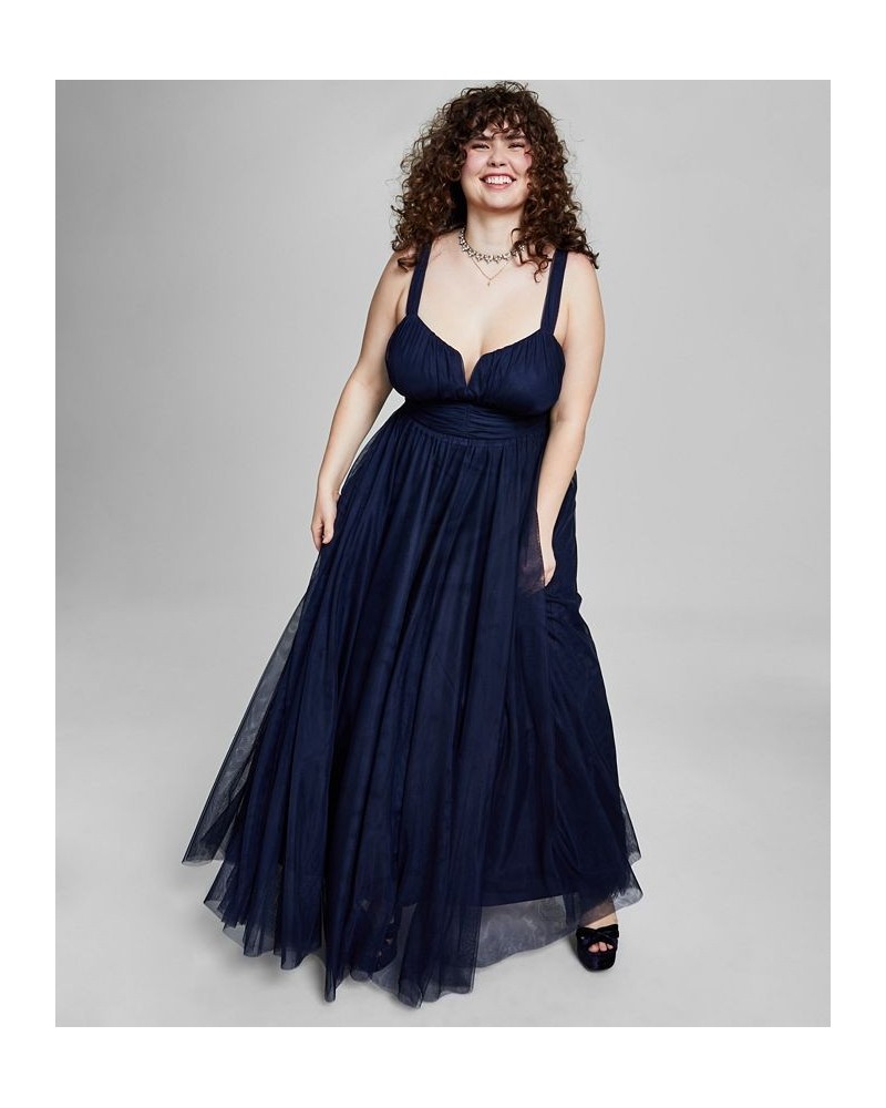 Trendy Plus Size Mesh Sleeveless Gown Blue $50.70 Dresses