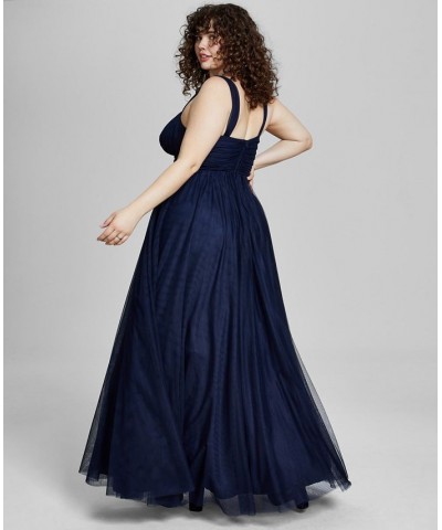 Trendy Plus Size Mesh Sleeveless Gown Blue $50.70 Dresses