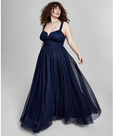 Trendy Plus Size Mesh Sleeveless Gown Blue $50.70 Dresses