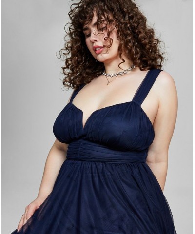 Trendy Plus Size Mesh Sleeveless Gown Blue $50.70 Dresses